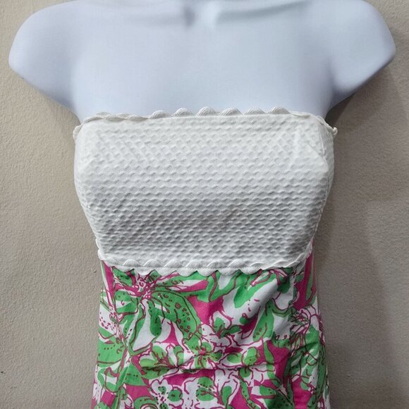 Lilly Pulitzer ✦ Franco Strapless Dress ✦ White Pink Green Cotton Mini Size S - Picture 2 of 13